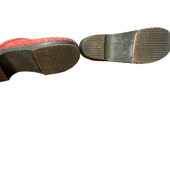 Sandgrens Red Leather Swedish Clogs Size 40 (US 9.5) Wooden Platform Mules - Picture 6 of 6